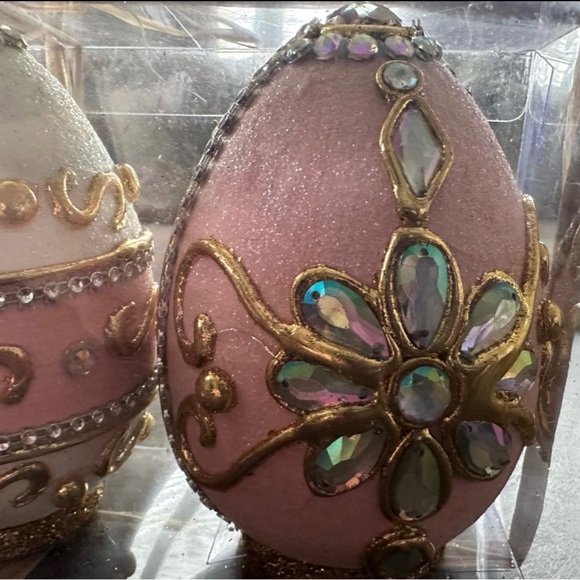 COPY - CAPIZ SHELL Embellished EGG EASTER DECOR Crystal Pearl Set Of 3 - Picture 2 of 5